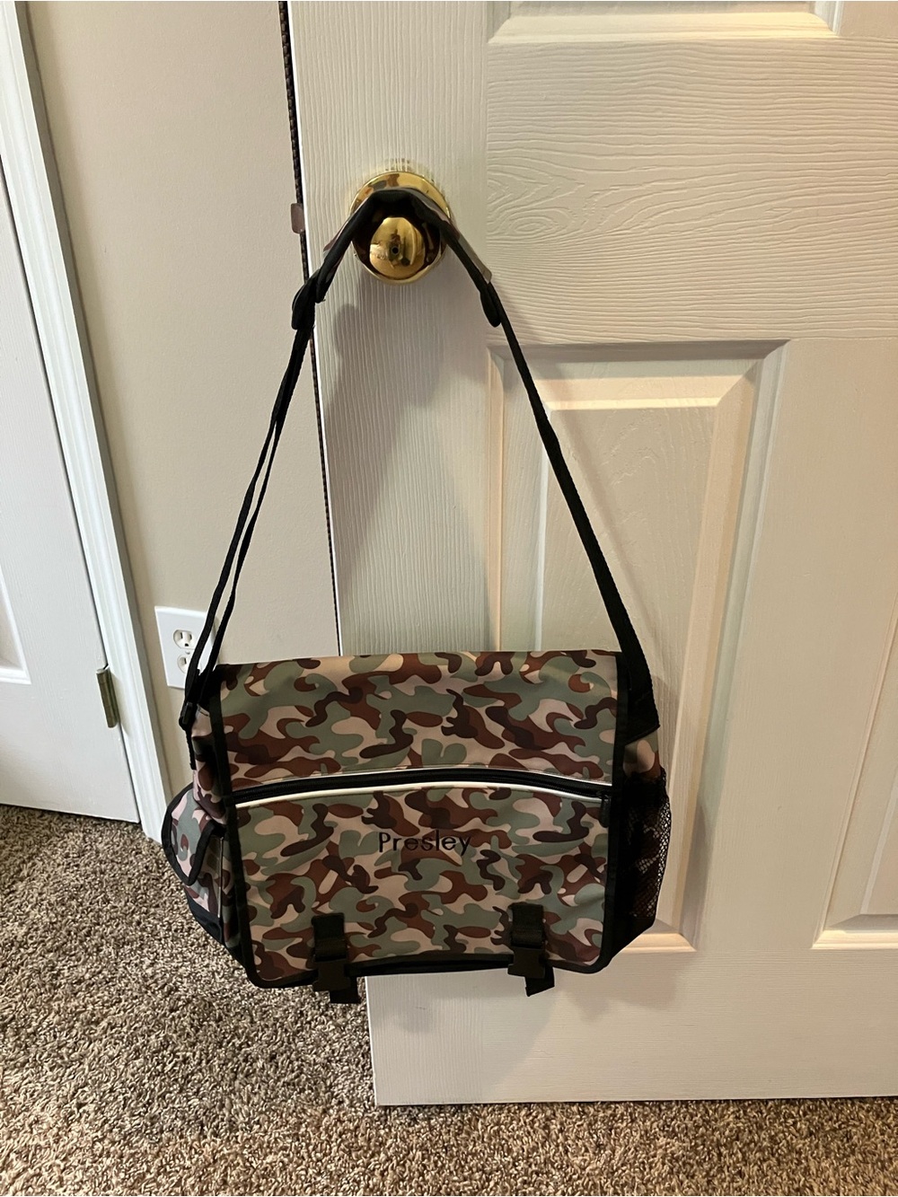 Presley Kids Camouflage Messenger Bag in Green and Brown